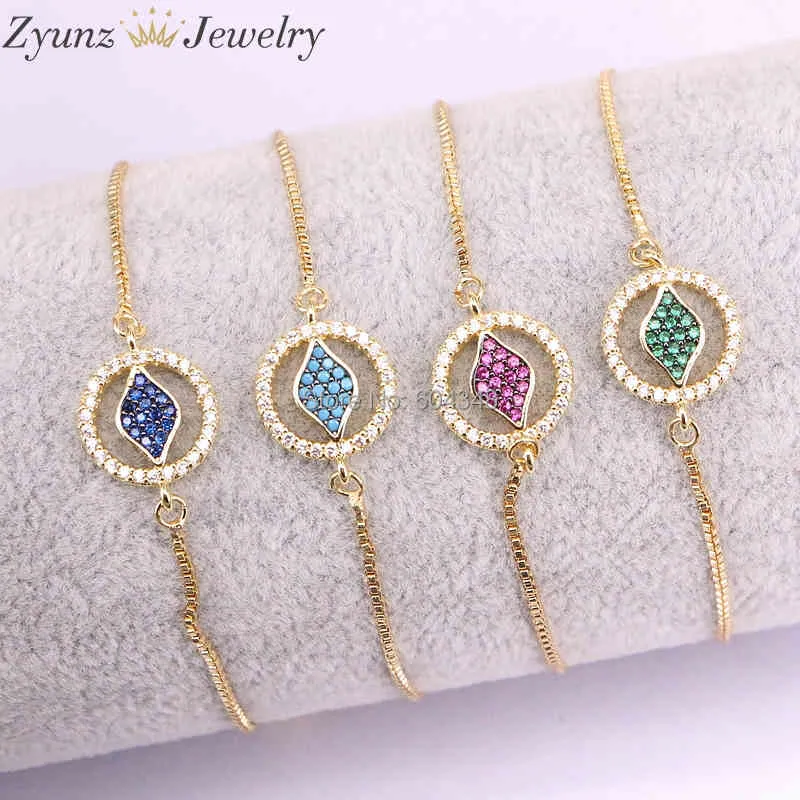 10 pièces ZYZ330-4165 turc Micro pavé CZ charme coloré zircone oeil en rond connecteur Bracelet bijoux de mode