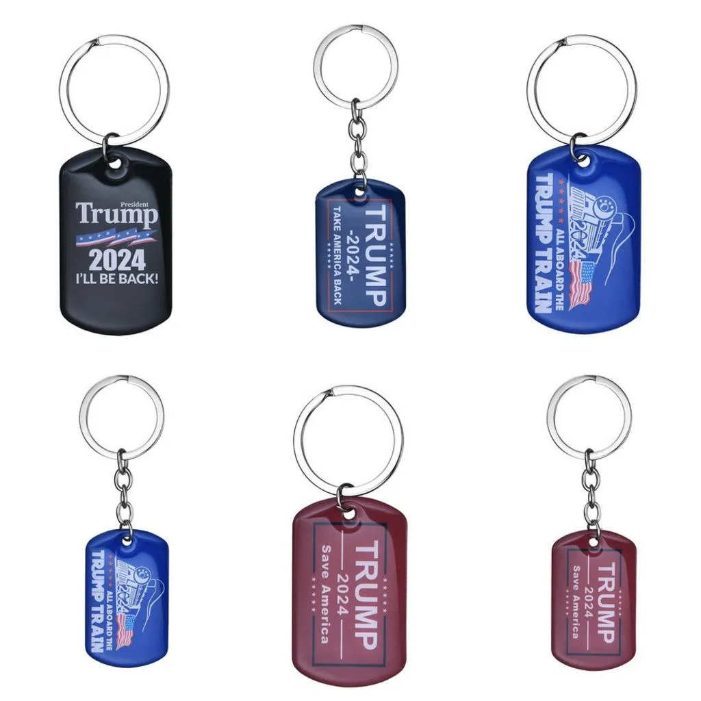 2024 Trump Print Key Ring Campaign Flag Pendant Rostfritt stål Keychain Jag är tillbaka Nyckelring U.S. Presidential Campaign