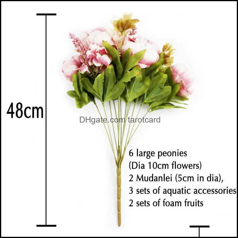 1pc 13 heads Fake Peony Flowers Bouquet Vintage Artificial Peony Silk Flowers Wedding Home Party Decoration 220110