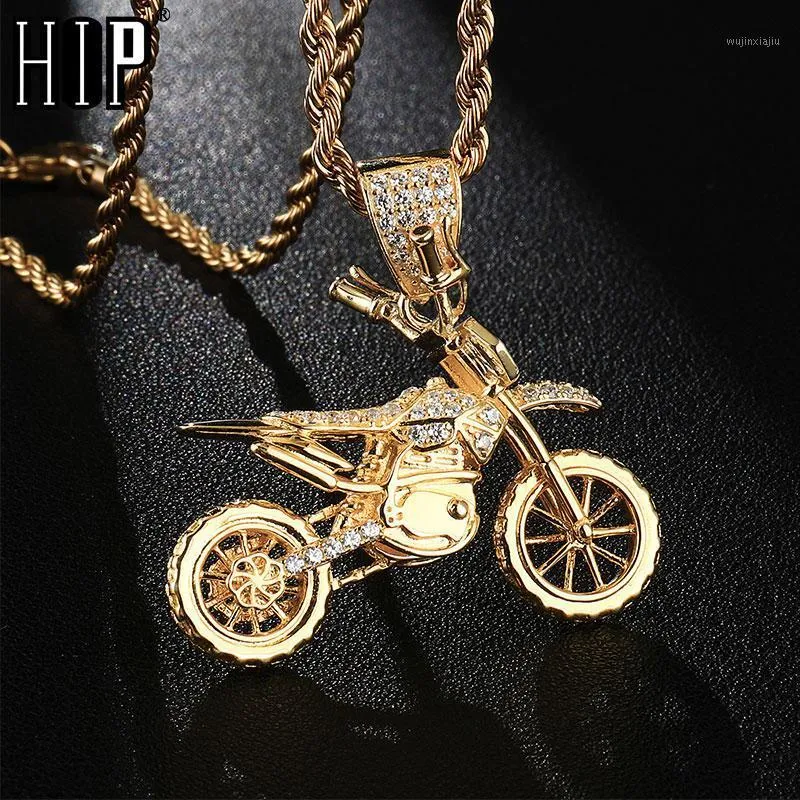 Naszyjniki z wisiorkami HIP Hop Full Iced Out Bling CZ Cubic cyrkon miedź fajne motocyklowe wisiorki dla mężczyzn biżuteria hurtowych