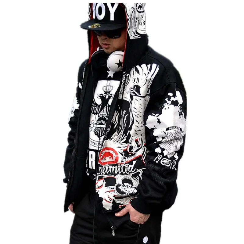 Mode Mäns Streetwear Hoodies Sweatshirts Oversized Hip Hop Dance Men Hooded Print Sweatshirt Male Street Punk Plus Storlek 210518