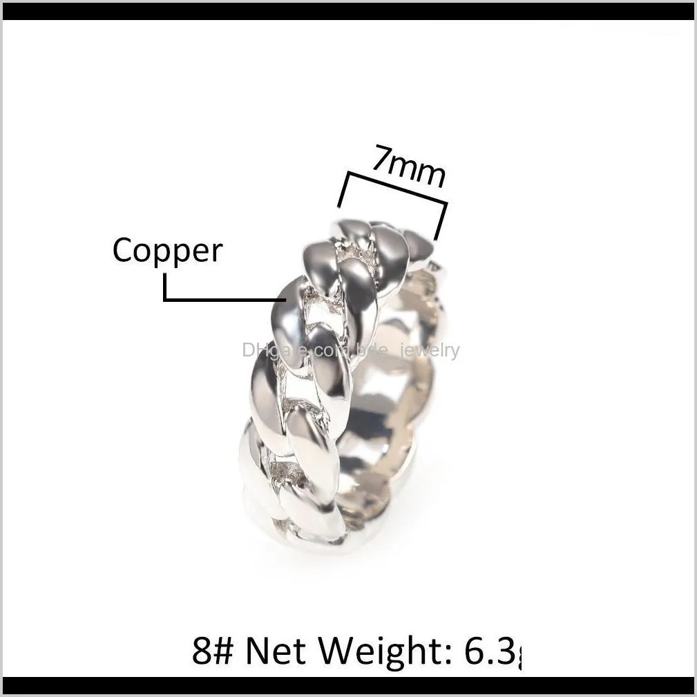 men fashion hip hop rock rings gold color bling polishing cuban link chain twisted copper finger ring for women and man jewelry