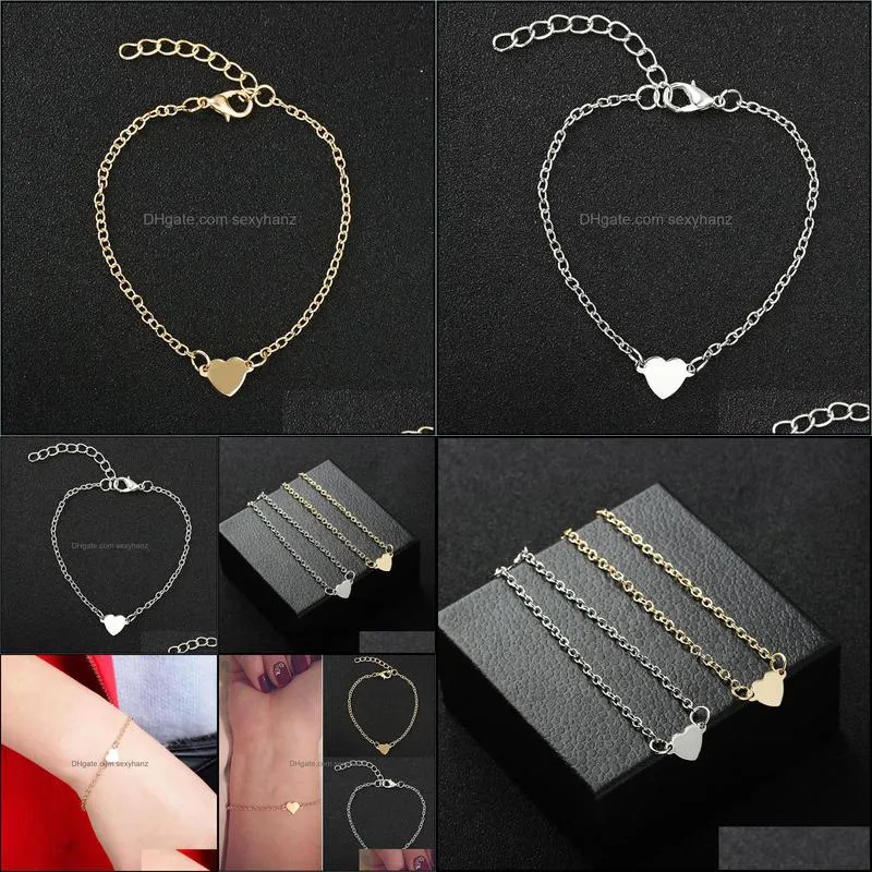Charming Heart Bracelets&Bangles For Women Girls Gold Silver Color Metal Bracelets Statement Jewelry Wholesale gifts