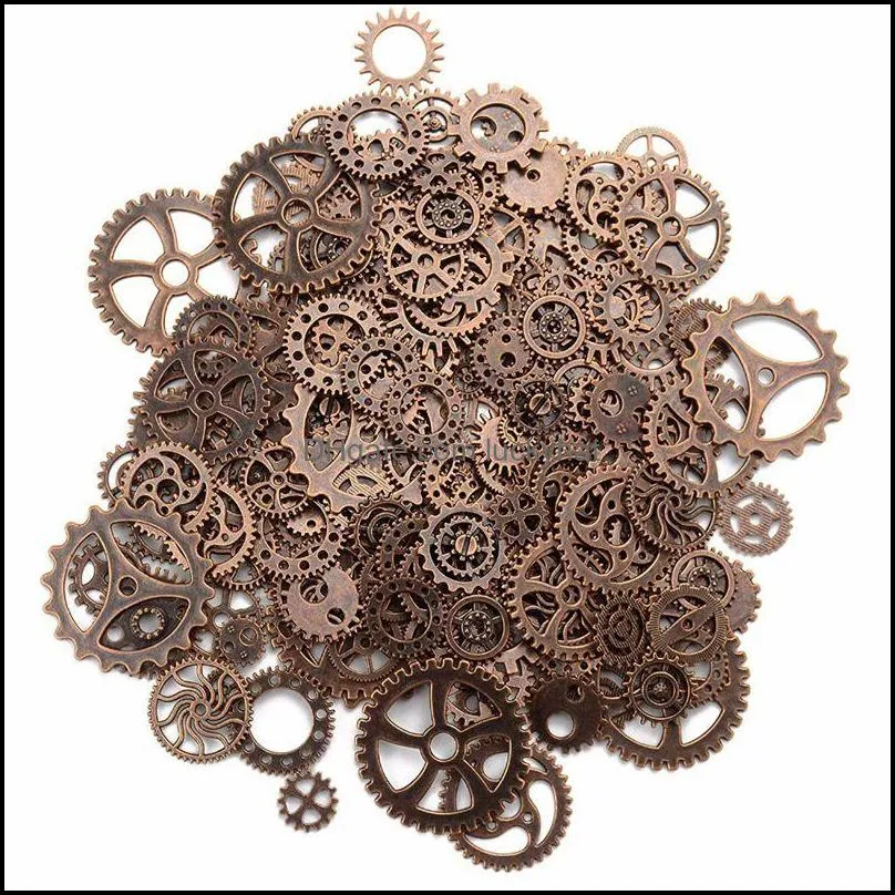 About 120g/lot DIY jewelry Making Vintage Metal Mixed Gears Steampunk Gear Pendant Charms Bracelet Accessories(Ancient red coppe