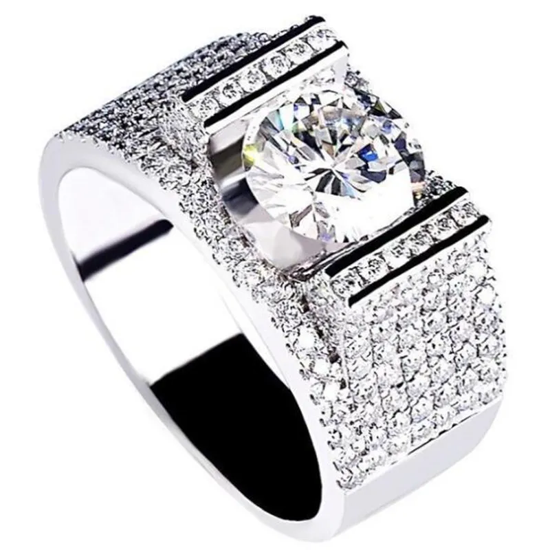 1CT Choucong Brand Band Band Rings Luxury Jewelry Sparkling 925 Sterling Silver Round Cut Topaz Cz Moissanite Diamond Gemstones Male Ring for Men Gift