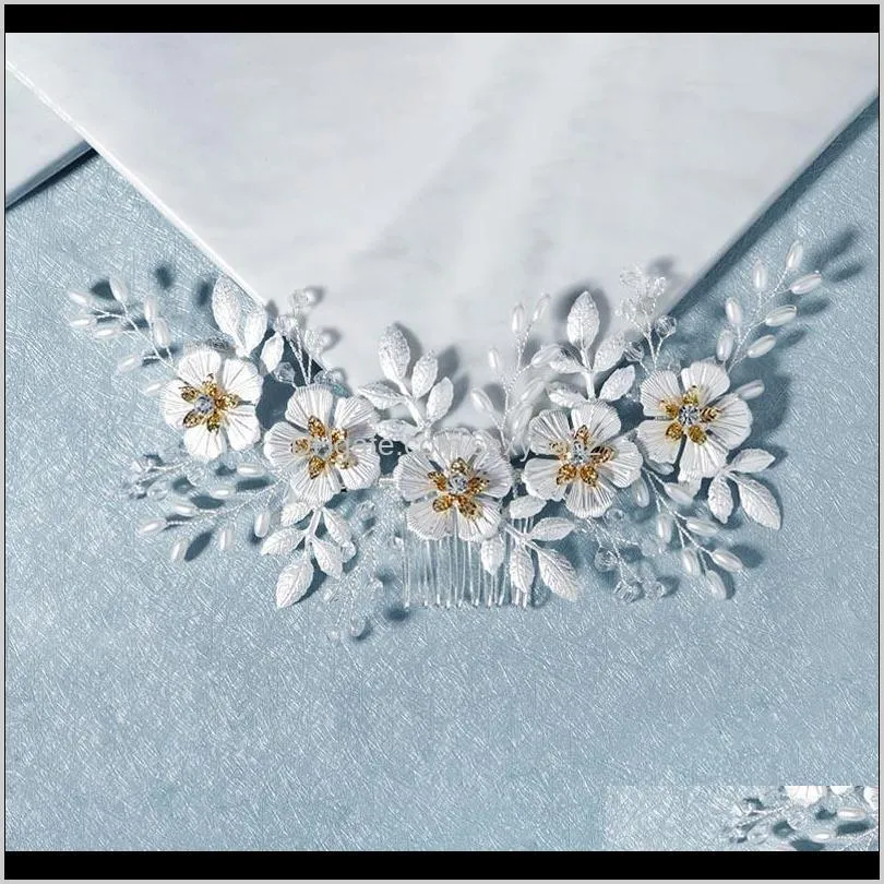 forseven luxury white flower hair comb elegant beads hairband bride wedding headpeice women hair jewelry headband accessories jl