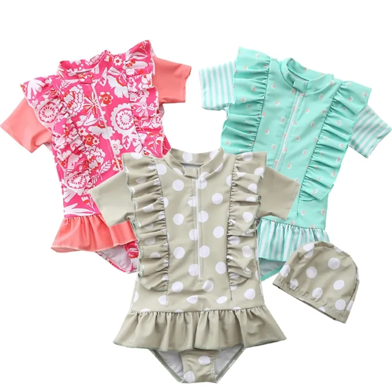 Baby Mädchen Badeanzug Rosa Blumen Einteiler Kinder Mädchen Bademode Sonnenschutz für 1-6 Jahre Kinder Badeanzug Beachwear Rüschen 210417