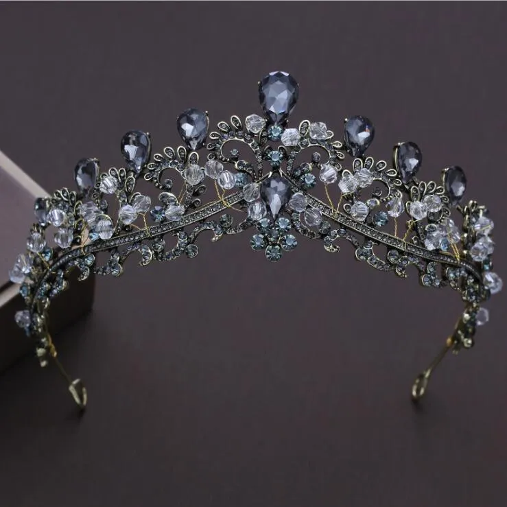 KMVEXO Baroque Black Wedding Tiara Headband Rhinestones Bridal Accessories Vintage Crowns Bride Diadem Pageant Hair Jewelry