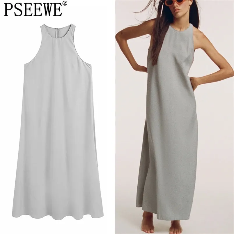 Dress Woman Grey Long Women Sleeveless Oversize Midi Summer es Ladies Basic Casual Women's es 210519