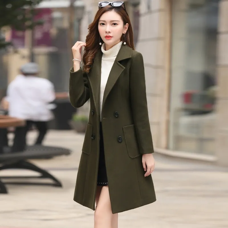 Korean Fashion Ladies Wool Blend Coat Jacket Medium Length, Tweed