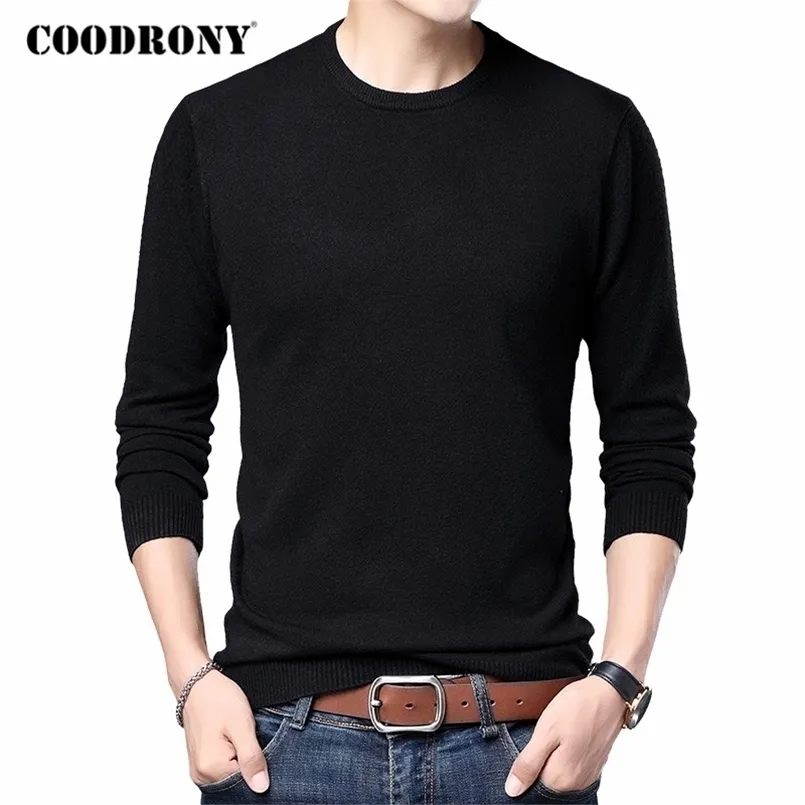 Coodrony 브랜드 봄 가을 도착 클래식 캐주얼 O 넥 스웨터 풀 오버 남자 순수한 ​​색 슬림 맞는 니트 의류 C1160 211006