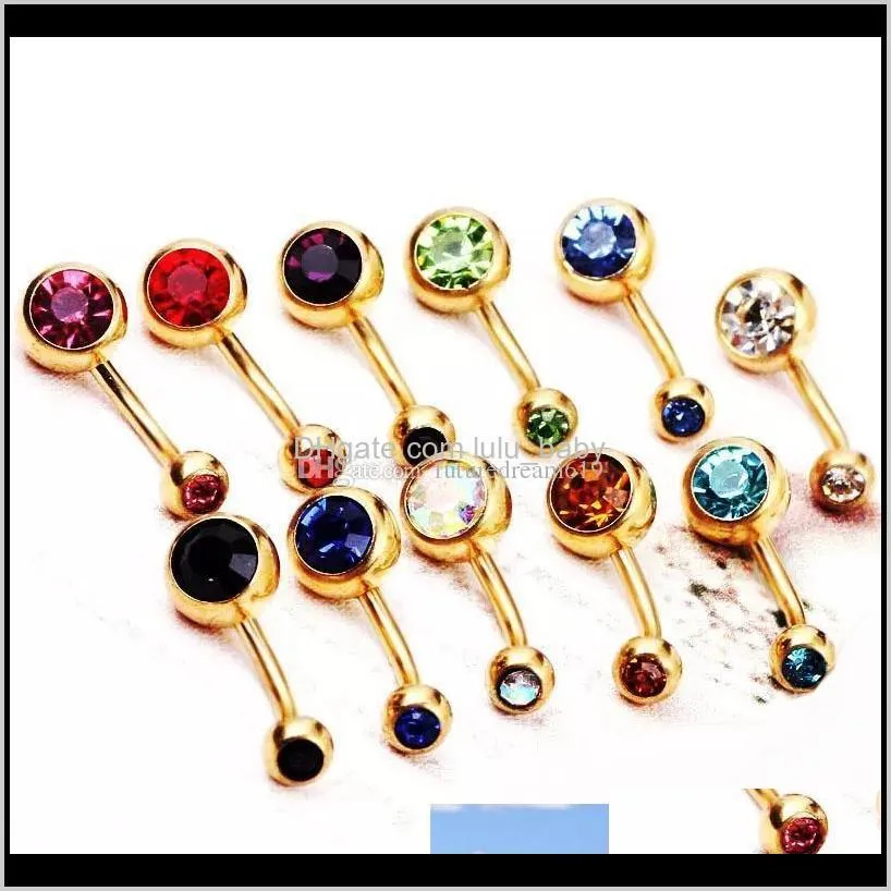 stainless steel gold crystal rhinestone belly button ring navel bar body piercing jewelry
