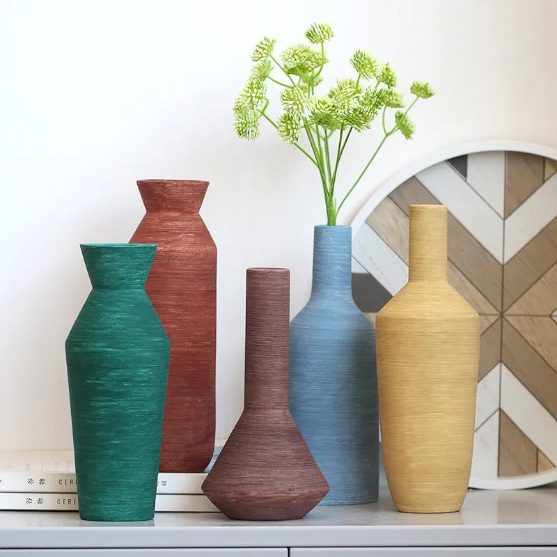 Vases Modern Ceramic Vase Morandi Multi-colored Minimalist Tabletop Decorations Living Room Nordic Sculpture Art Flower Pot Home Decor