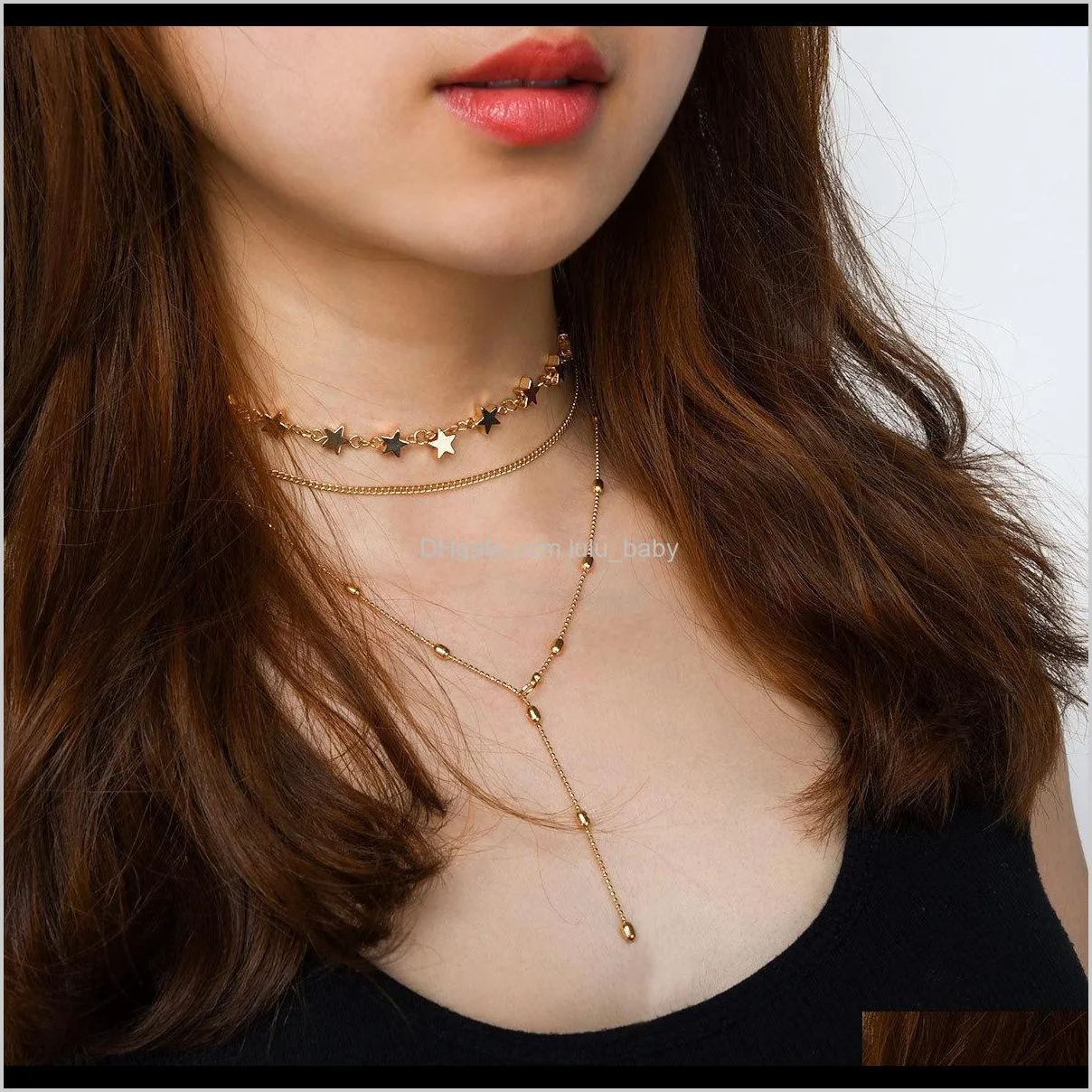 jewelry fashion trend new necklace copper star multi layer suit clavicle necklace