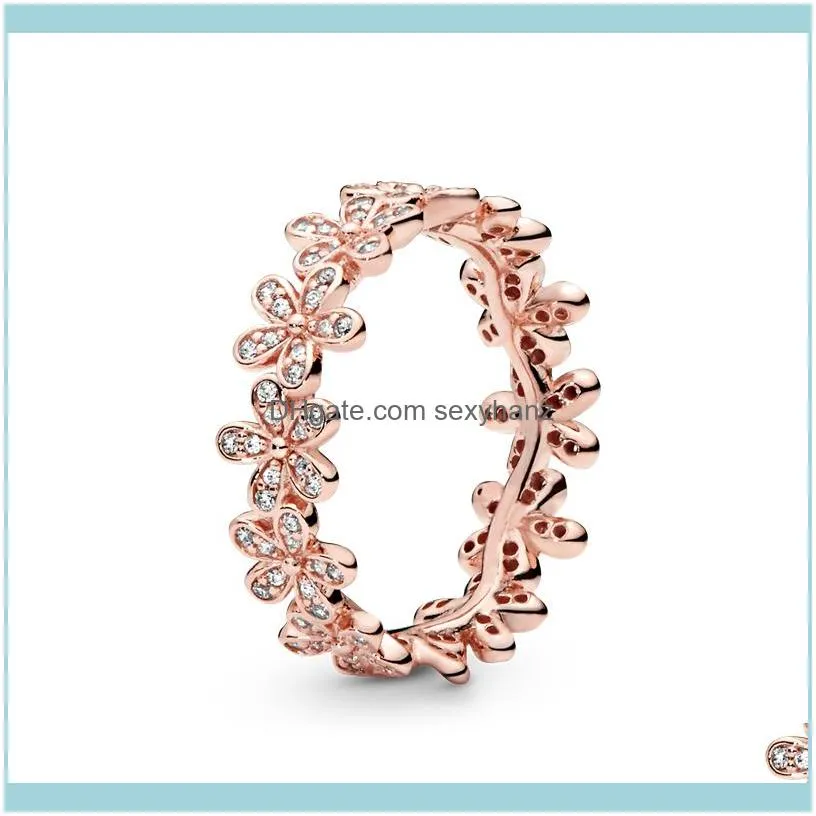 2021new Products Fashion 925 Sterling Silver & Rose Gold Color Daisy Flower Ring for Women Original 925 Rings Brand Jewel