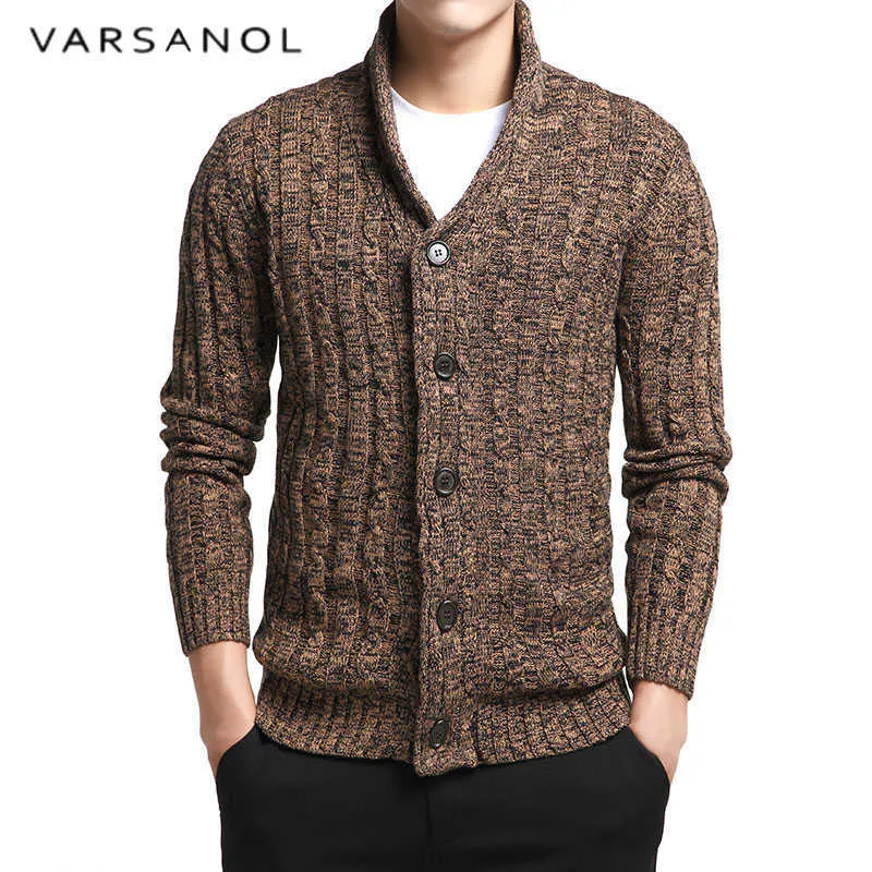 VarSnaol Merk Trui Mannen V-Neck Solid Slim Fit Brei Mens Sweaters Cardigan Male Herfst Fashion Casual Tops S 210601