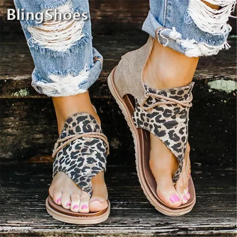 Yaz Ayakkabı Kadın Sandalet Kadın Leopar Yılan Zebra Baskı Düz ​​Ayakkabı Kadınlar Plaj Sandalet Retro Gladyatör Flip Flop Terlik X0523