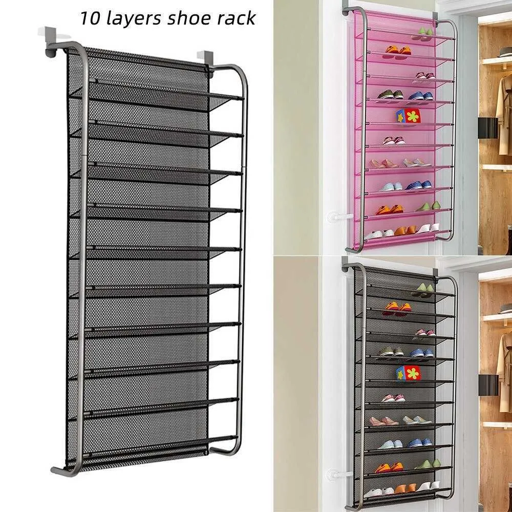 DIDIHOU 36 Pair Over Door Hanging Shoe Rack 6 10 Tier Shoes Organizer Wall Mounted Shoe Hanging Shelf 1pcs T200413