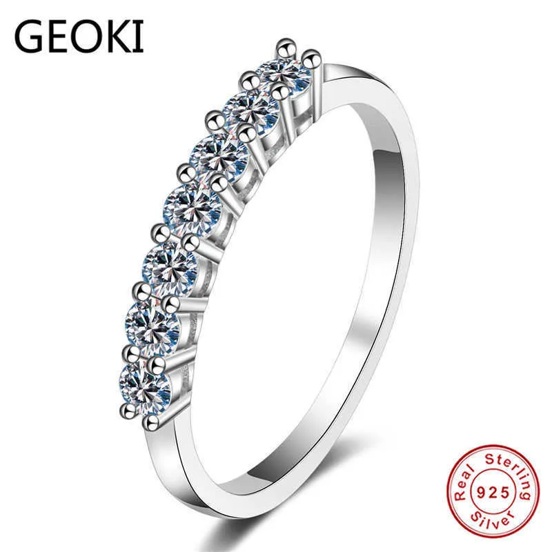 Geoki Luxury 925 실버 다이아몬드 테스트 모션 링 완벽한 컷 0.28 CT D 컬러 VVS1 약혼 결혼 반지 여성용 Y0723