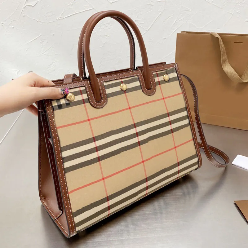 Burberry Plaid Tote Bag Designer Womens Handbag With Crossbody