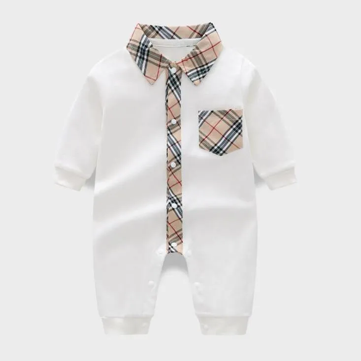 Frühling Herbst Baby Jungen Plaid Strampler Baumwolle Säugling Langarm Overalls Kleinkind Drehen-unten Kragen Onesies Neugeborene Kleidung