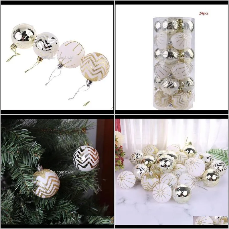 24pcs white gold mixed christmas tree decor balls xmas party hanging ball 201128