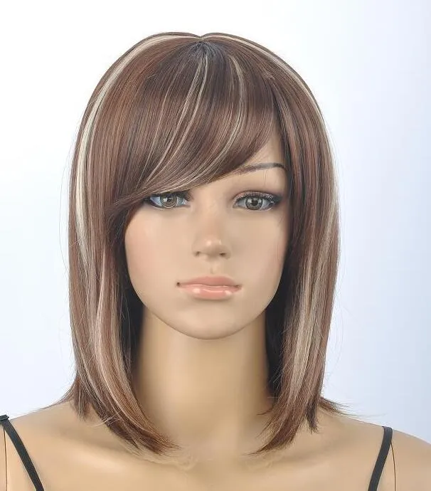 Straight Short Mix Dark Brown Wigs