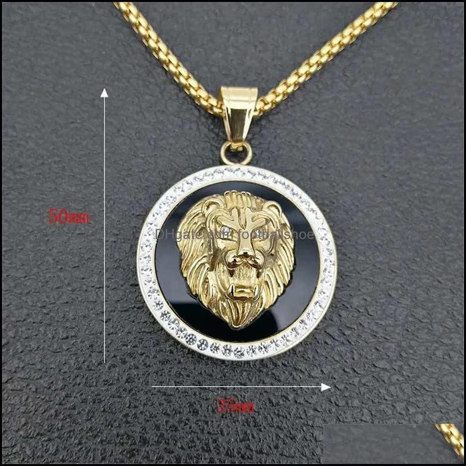 Hip Hop Charm Iced Out Bling Golden  Head Pendants Necklaces Male Gold Color Stainless Steel Chain Rock Jewelry Gift For Men Y1130