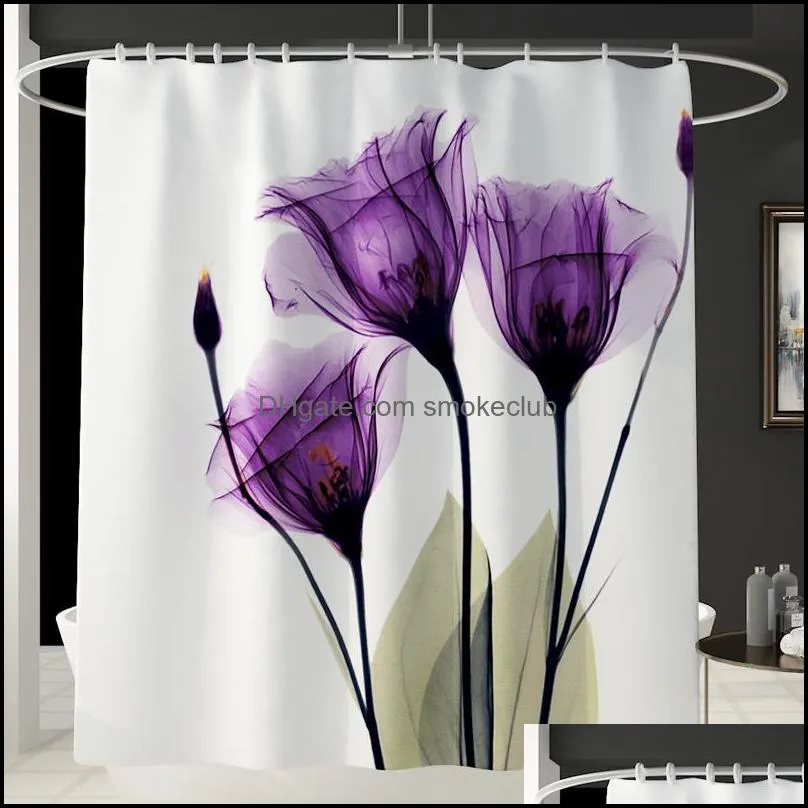 Shower Curtains Purple Lotus Curtain Non-slip Floor Mat Four-Piece Bathroom Rugs Set Creative WaterProof