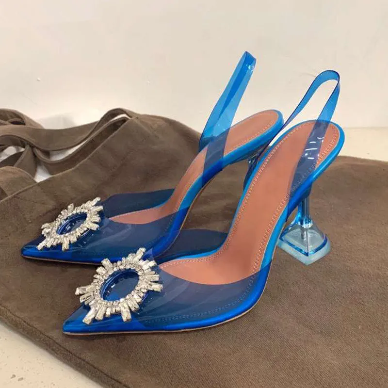 Summer sexy Lady Casual women sandals PVC Transparent Crystal Point toe high heels slingback Prom Evening shoes wedding bridal