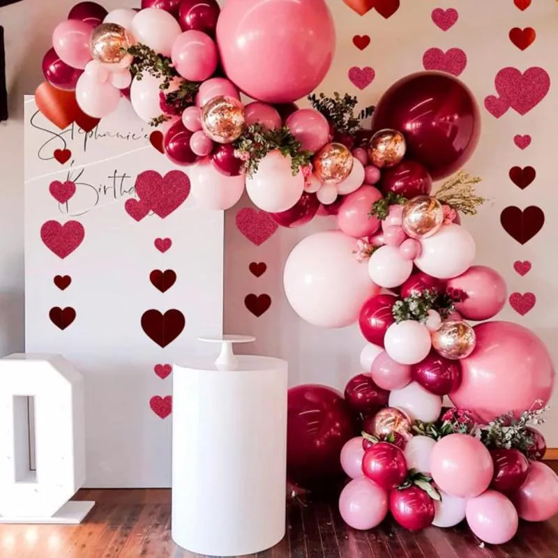 Parti Dekorasyon 4 M Aşk Kalp Şeklinde Kağıt Garland Dize Balon Aksesuarları Kolye Sevgililer Günü Düğün