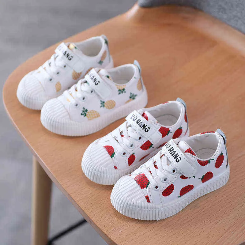 Vår och höst Nya Barn Tecknade Sneakers Pojkar och Tjejer Jordgubbe Ananas Single Shoes Baby Soft Sole Micorfiber Skor G220308