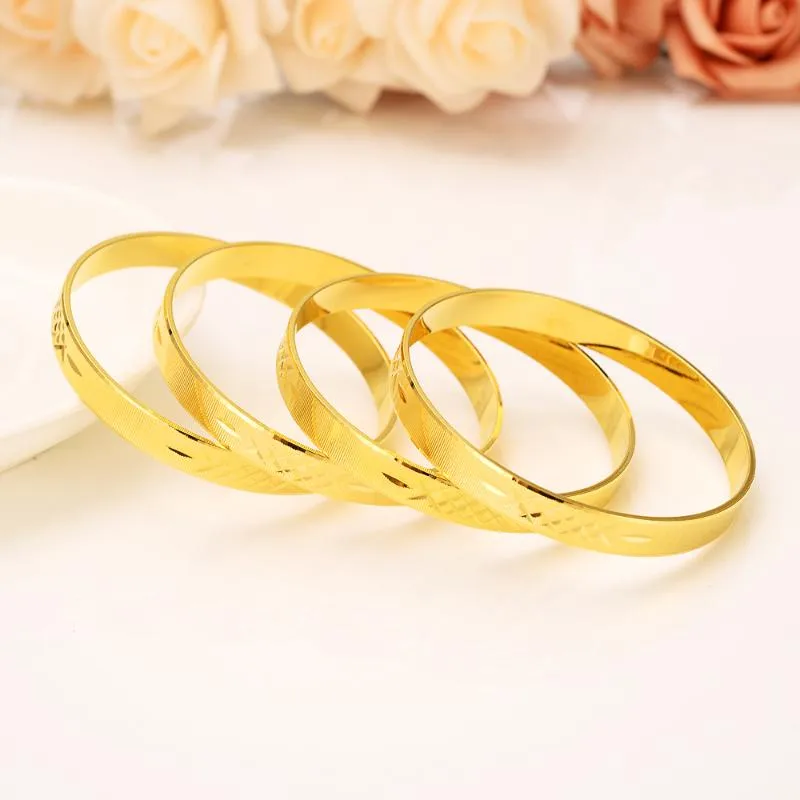 Solidna Gold GF Biżuteria 1 sztuk lub 4 sztuk Bangles Etiopski Banglesbracelets Chiński Wedding Bridal Prezent Dubaj Bangle