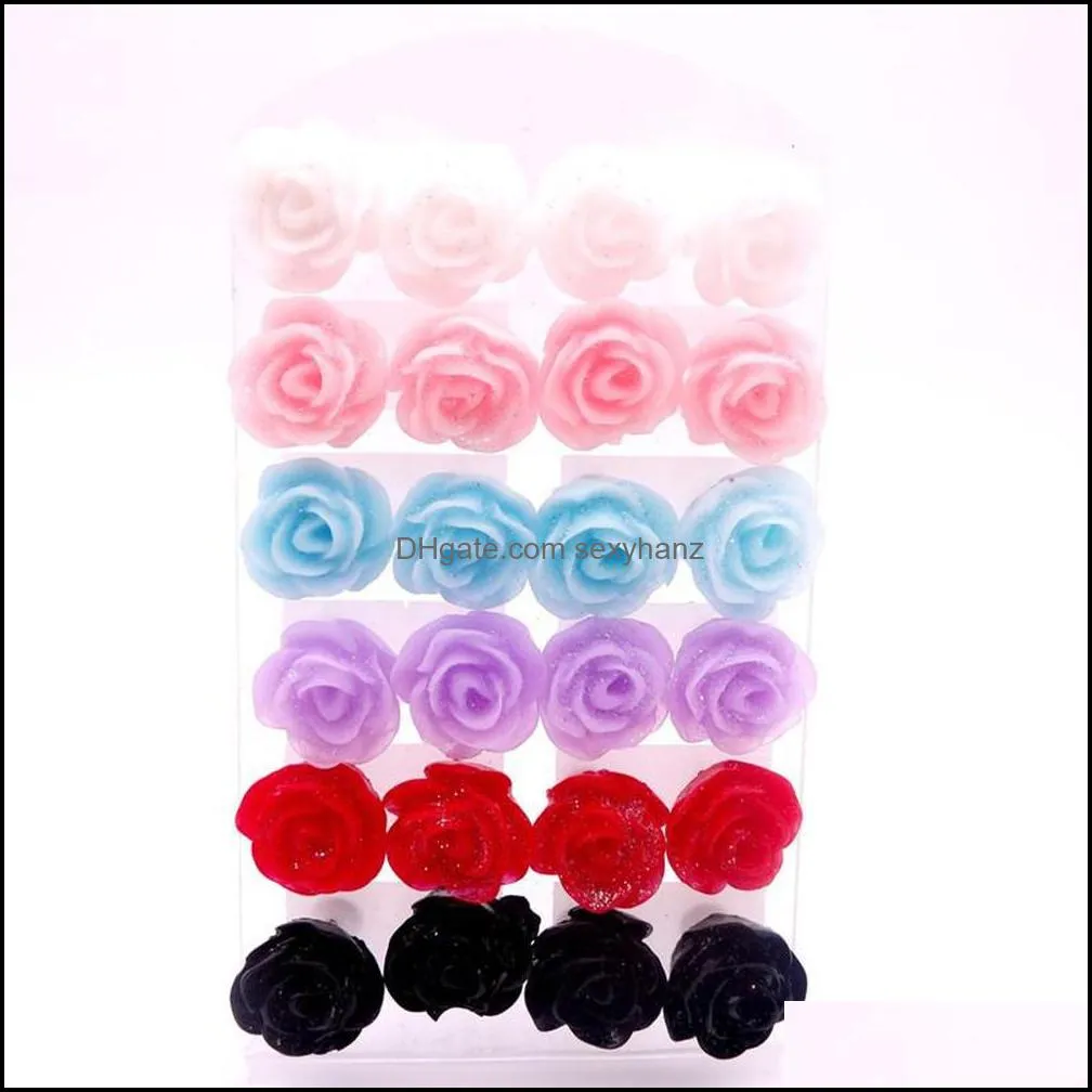 wholesale Price Fashion Multicolor Resin Rose Stud Earrings For Women Flower Free ShippingTL1