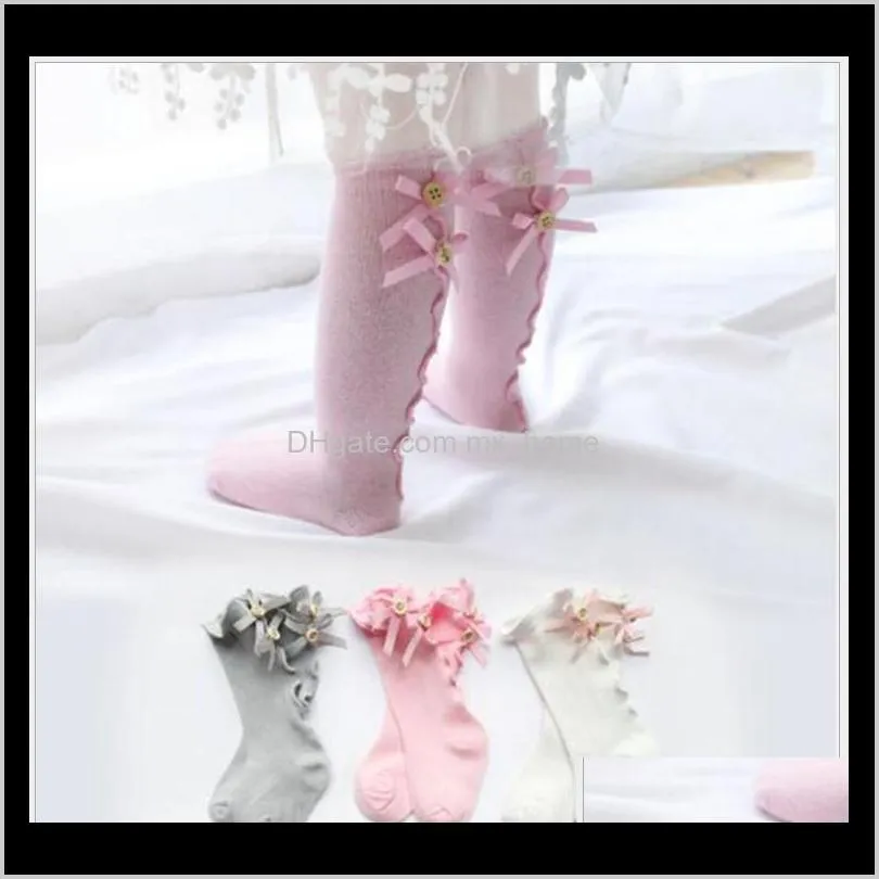 10 colors 2021 new kids socks toddlers girls big bow knitted knee high long soft cotton lace socks baby ruffle socks