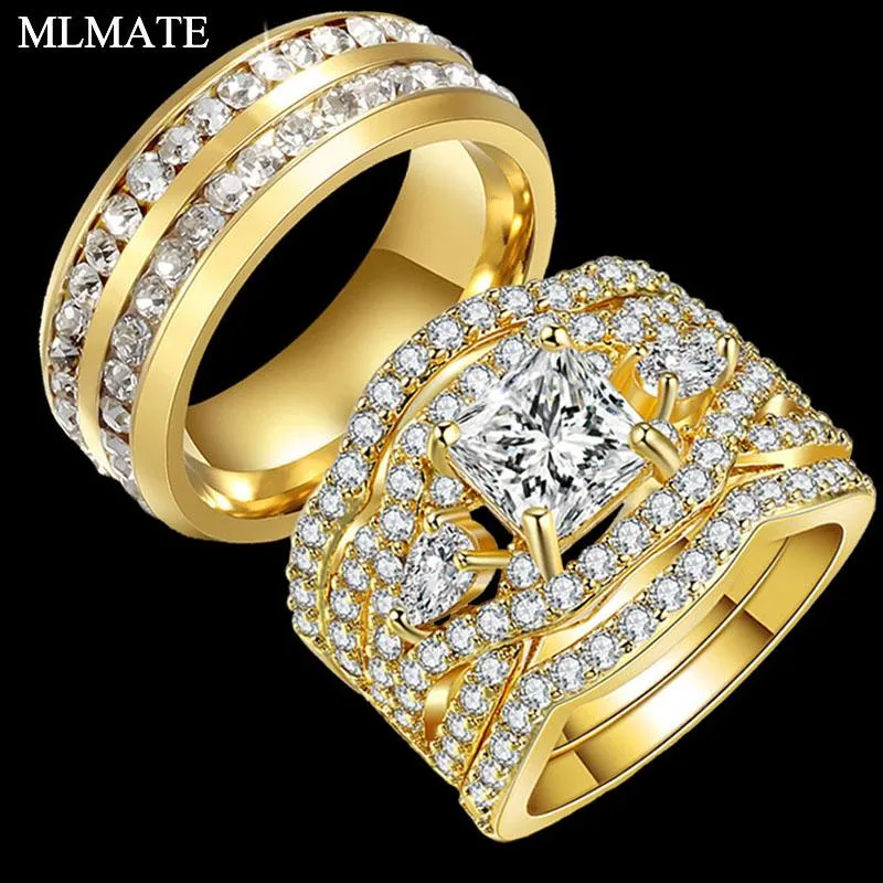 Anneaux De Mariage De Luxe De Mode Son Et Le Sien Couple Hommes En Acier Inoxydable Femmes Infinity Princesse Éternité Bague Ensemble