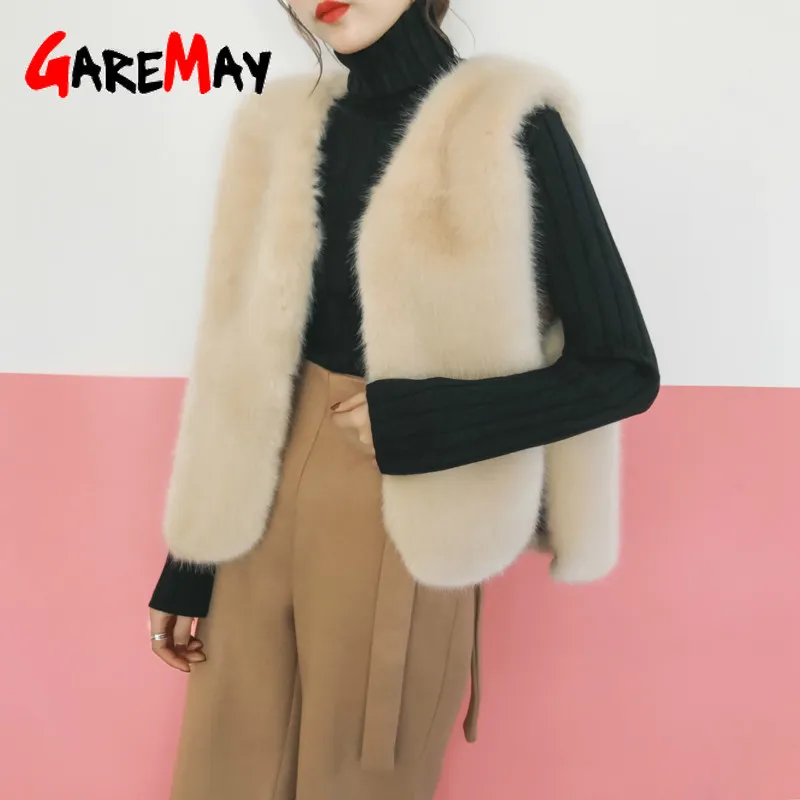 Faux Fur Vest women Winter Sleeveless Casual coat Female Solid Fake Fox Overcoats For Lady Fashion Femme 210428