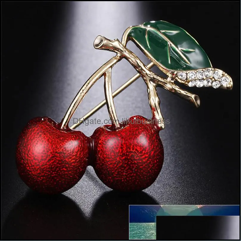 Red Enamel Brooches For Women Kids Cherry Brooch Corsage Small Bouquet Hijab Pins Feminino Party Dress Accessories