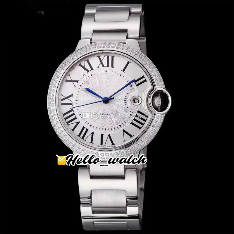 42mm asiatiska 2813 Automatiska klockor We9007Z3 We9009Z3 White Dial Black Roma Blue Hands Mens Watch Diamond Bezel Rostfritt Stål Bracelet Hello_Watch