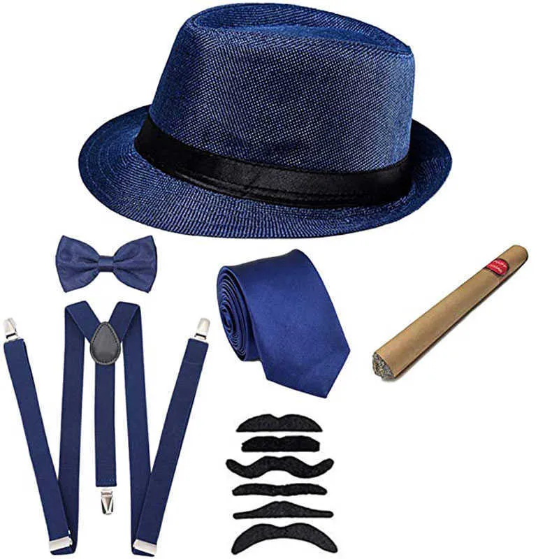 1920s Gatsby Gangster Halloween Cosplay Costume Set For Men Fedora