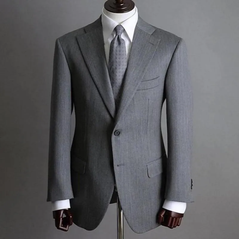 Męskie garnitury Blazers (kurtka + spodnie) Przystojny Chic Biznes Gray Notch Lapel Slim Fit Tuxedo Wedding Man Suit 2 Sztuka Formalna Blazer Niestandardowy M