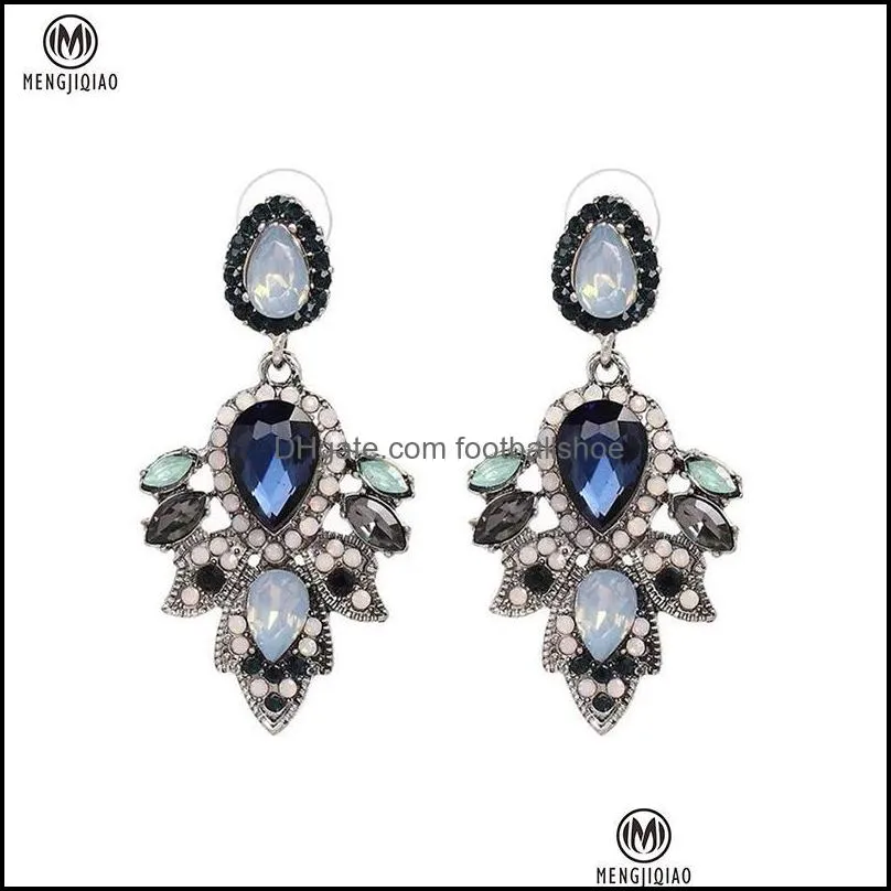 Dangle & Chandelier MENGJIQIAO Vintage Waterdrop Crystal Long Drop Earrings For Women Girls Fashion Leaves Rhinestone Pendientes Jewelry