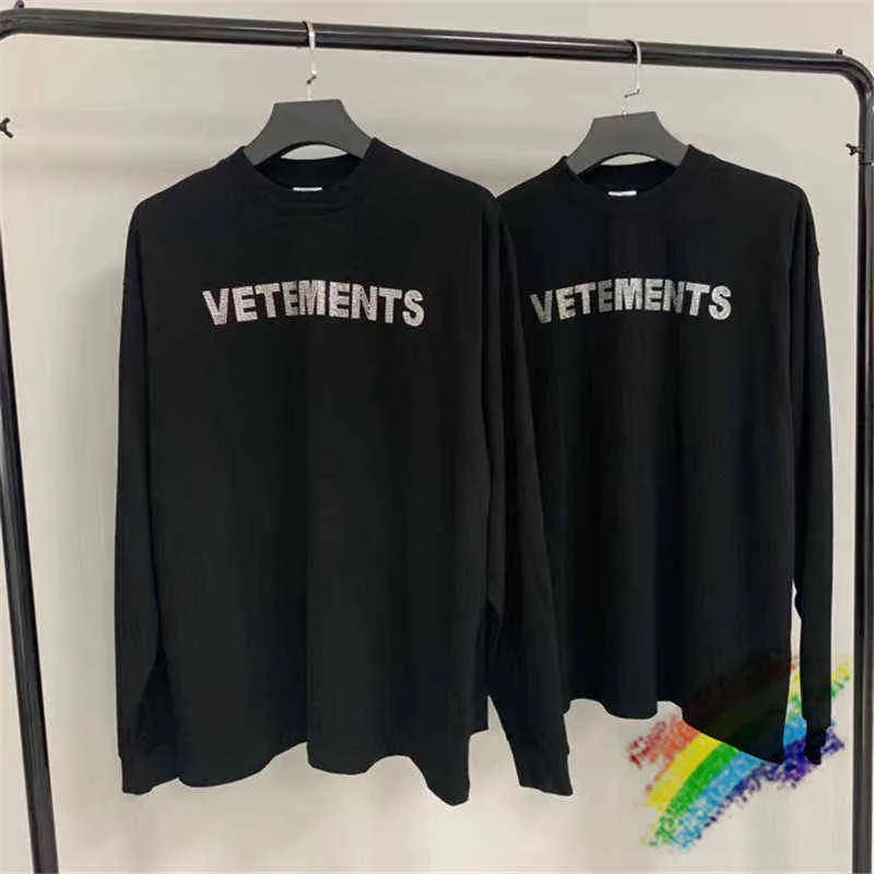 Bling Vetements長袖Tシャツ男性女性1：1高品質心炎フラッシュ掘削速度Tシャツ刺繍VTM TOP G1229