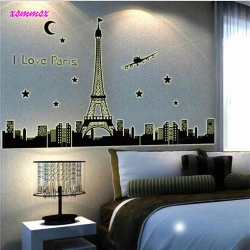 "Eu amo Paris" Adesivo de Parede Home Decoração Estrela e Plano Sala de estar removível Decalque de vinil 210420