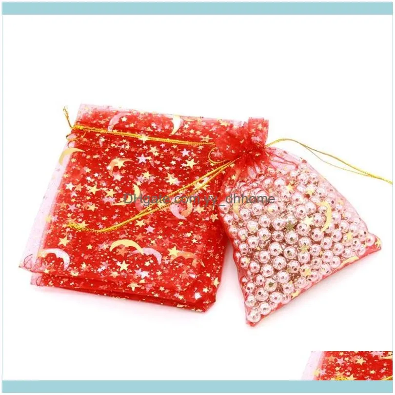 100Pcs Moon Star Drawstring Organza Bags Small Jewelry Gift Bag Pouch Pouches,