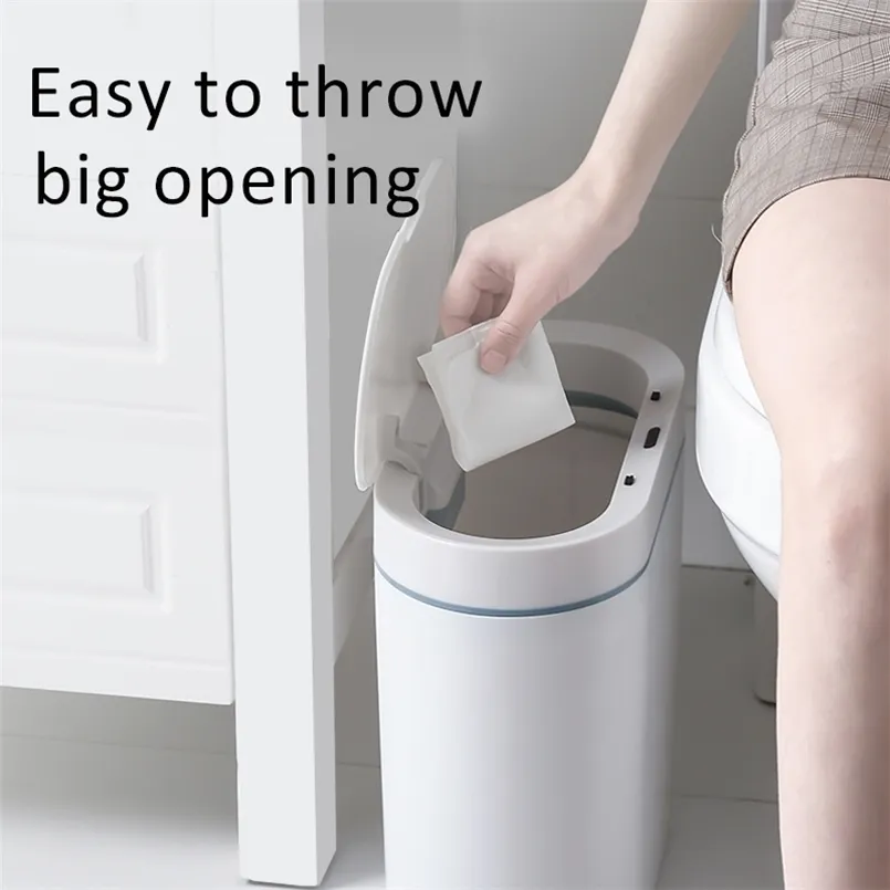8L Trash Can kitchen Automatic Household Bathroom Storage Bucket Toilet Waterproof Narrow Seam bedroom Smart Sensor Garbage Bin 211215