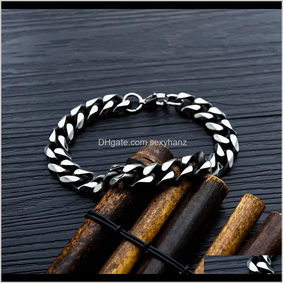 New Fashion Men Charm Chunky Chain Link Bracelet Stainless Steel Hip Hop Jewelry Punk Mens Silver Color Snake Chain Bracelet Bangles For