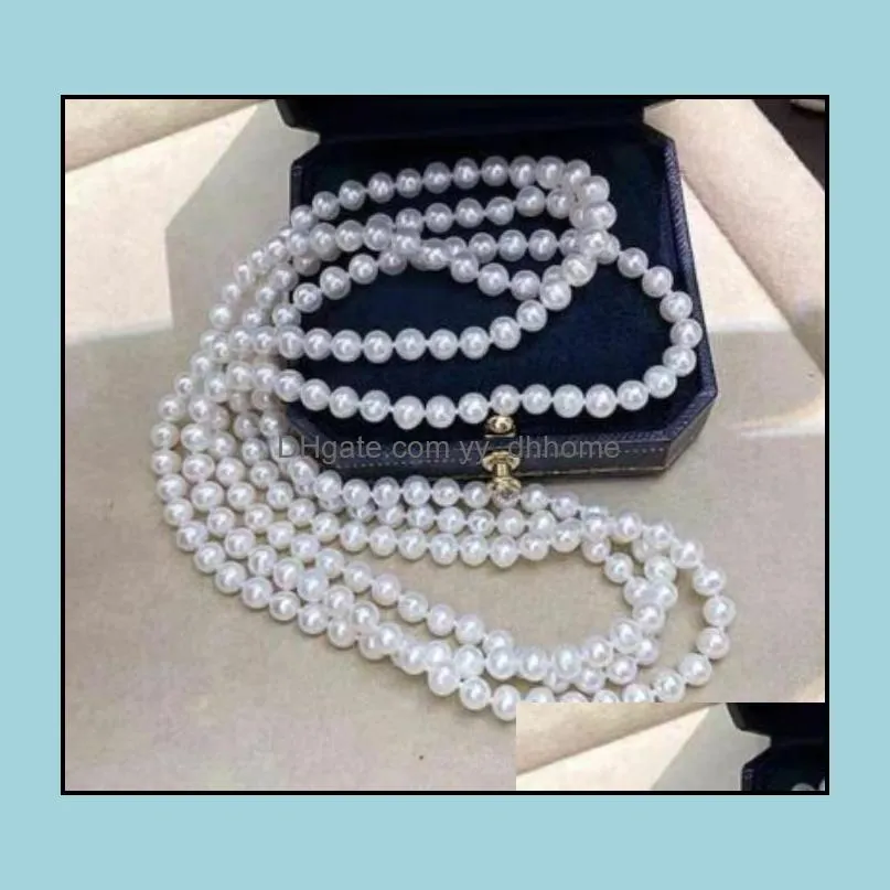 8-9mm White Natural Pearl Beaded Necklace 100inch Women`s Gift Jewelry