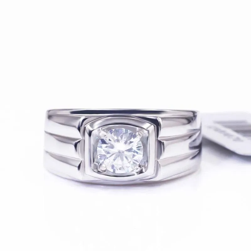 Кластерные кольца Tianyu Gems Серебряные мужчины Регулируемые 6,5 мм круглые бриллианты Moissanite Wedding Resize Band Jewelry Accessory Male Gift