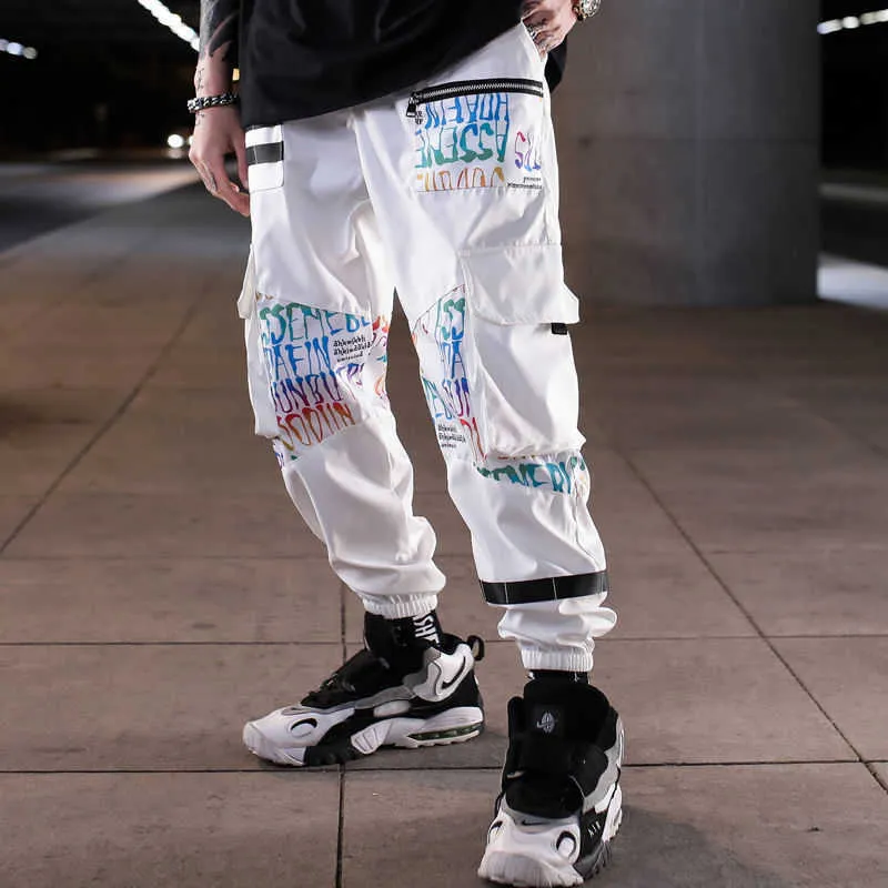 Pantaloni cargo da uomo in stile coreano Hip Hop Sport a vita alta Pantaloni larghi larghi Pantaloni larghi Pantaloni sportivi Pantaloni riflettenti Pr277B